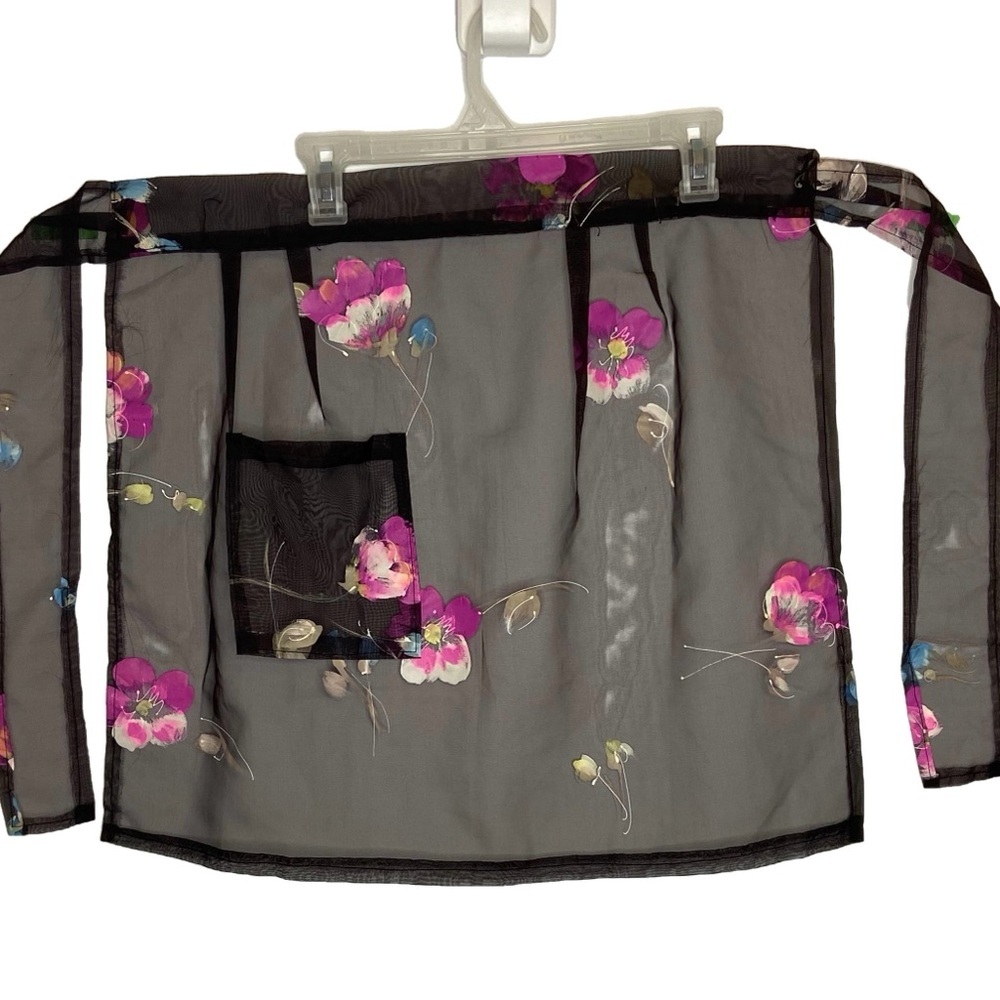 Apron Fancy Vintage Hand Painted New Never Used Sheer Fabric One Pocket